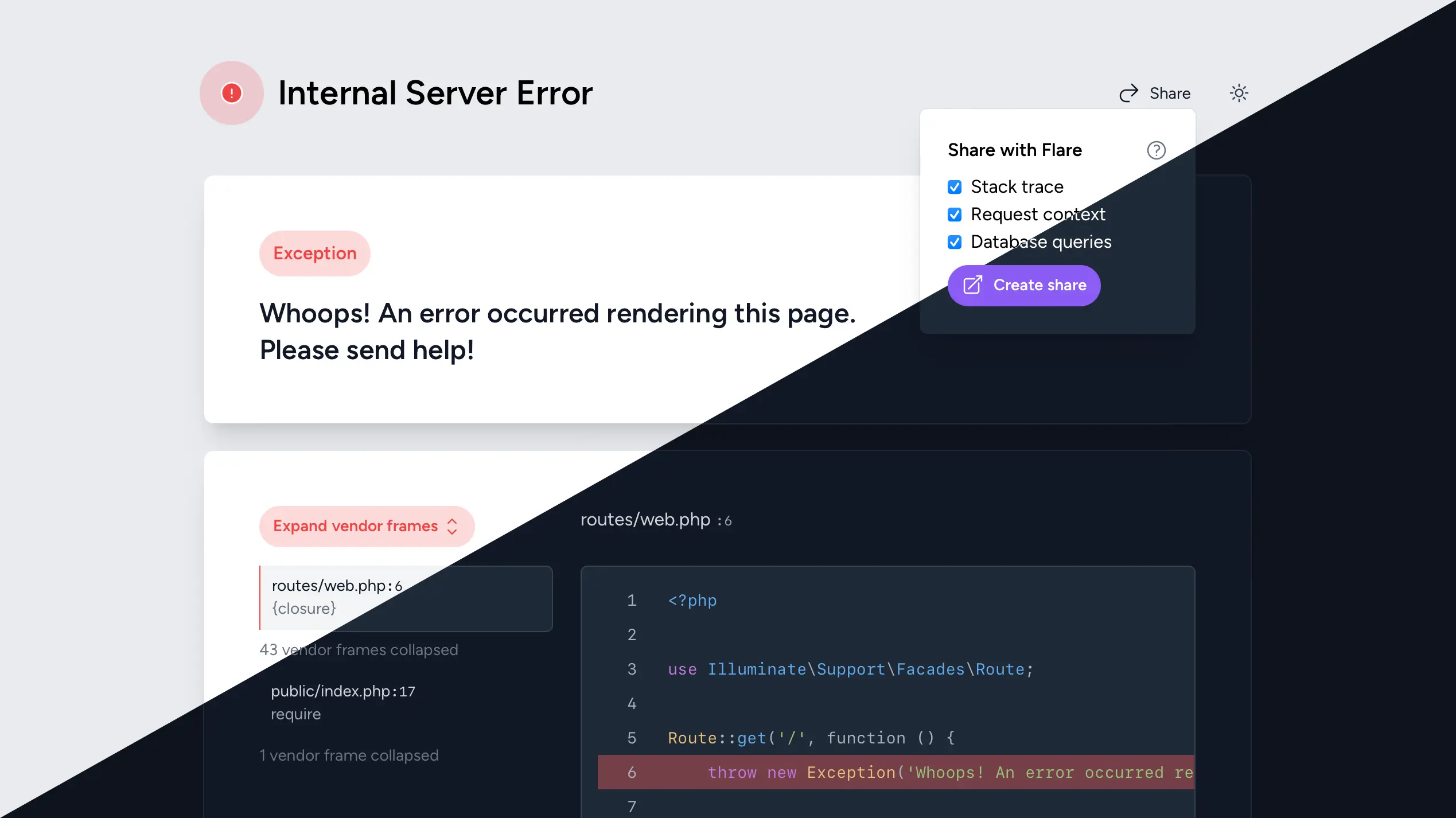 Screenshot of Laravel Error Share