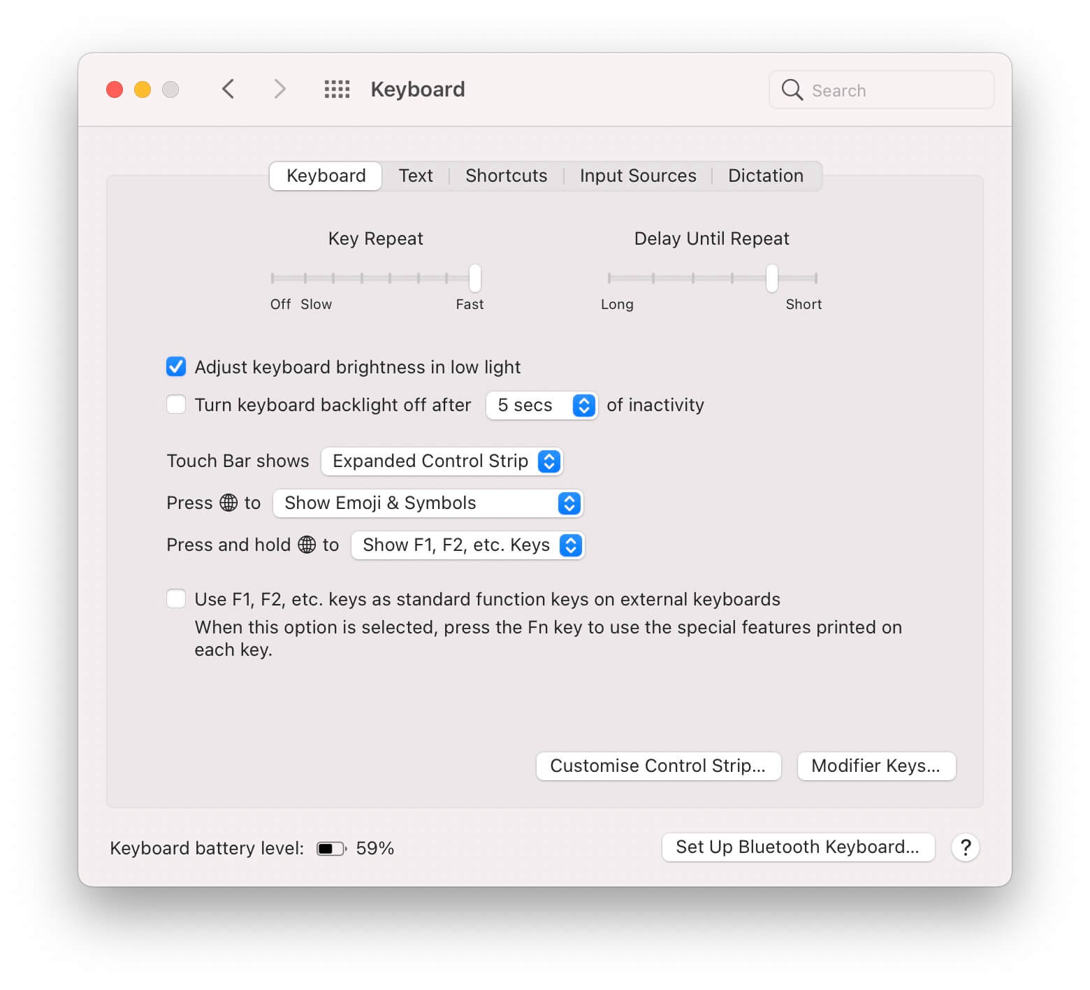 Key repeat settings